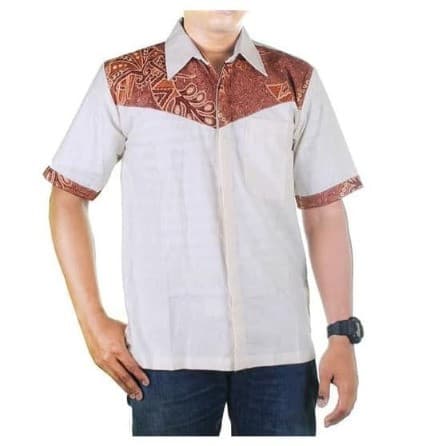 Baju Batik Pria Kombinasi Putih