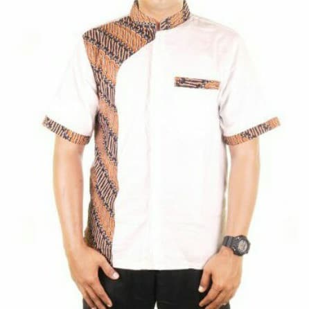 Baju Pria Batik Krah Shanghai Putih Kombi Batik