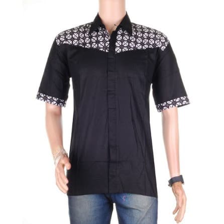 Baju Batik Pria Polos Kombinasi Batik Monokrom