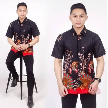 Baju Batik Pria Satya Lengan Pendek Black