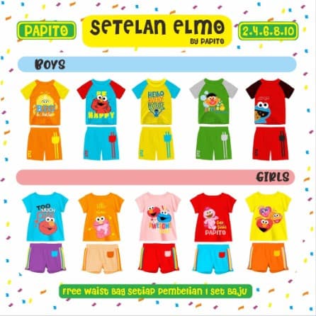 Baju Setelan Anak Unisex Elmo Series