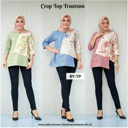 Baju Batik Wanita Blouse Crop Top Truntum