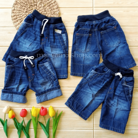 Celana Pendek Anak Denim Kotak Balik 1 - 6 Tahun