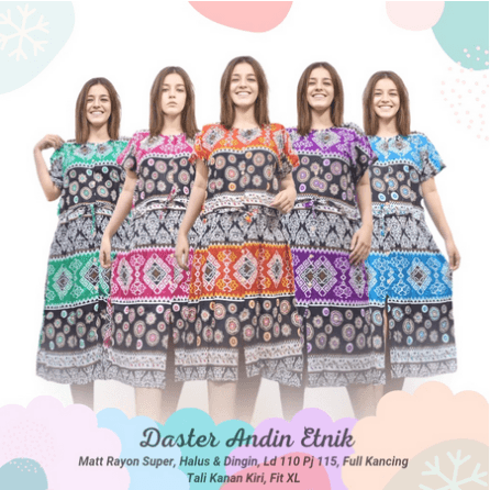 Daster Full Kancing Motif Andin Etnik