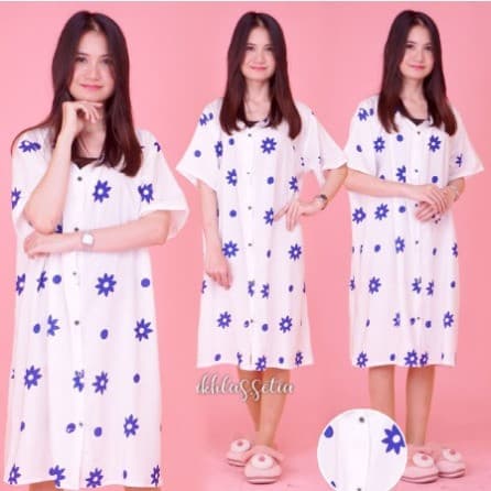 Daster Jumbo Rayon Full Kancing Motif Bunga