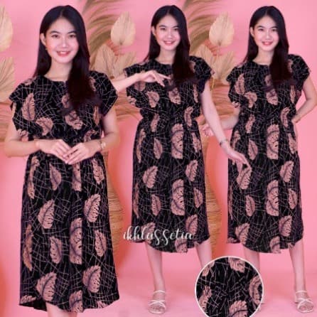 Daster Manohara Zipper Depan Motif Daun Garis