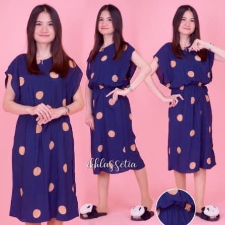 Daster Manohara Zipper Depan Motif Polkadot