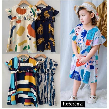 Daster Motif Rayon Ruffle Anak 1 - 5 Tahun