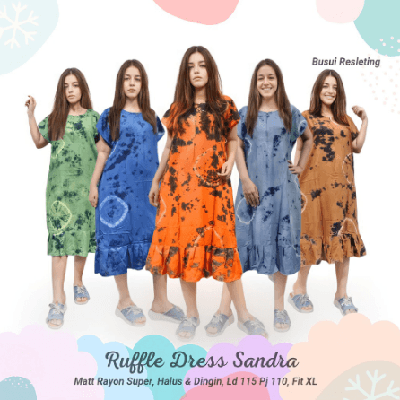 Daster Ruffle Rayon Busui Resleting Motif Candy