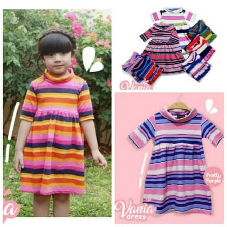 Dress Motif Strip Warna Anak Perempuan