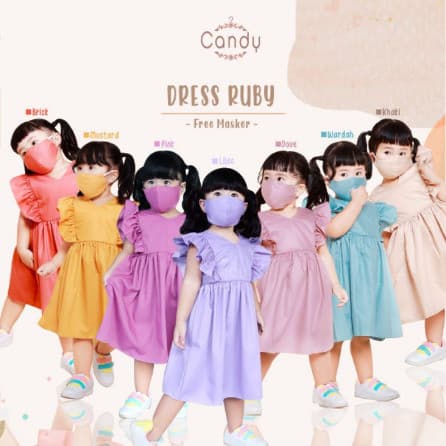 DRESS RUBY Dress Anak FREE Masker 1 - 4 Tahun