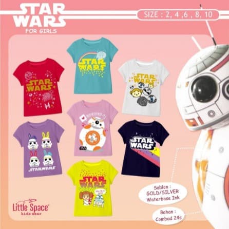 Kaos Anak Perempuan Lengan Pendek Star Wars