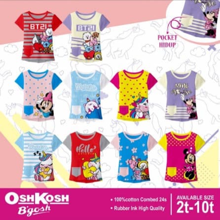 Kaos Anak Perempuan Variasi Pocket 2 - 8 Tahun