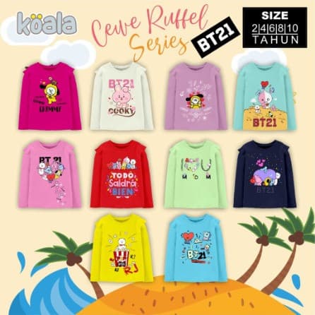 Kaos Lengan Panjang Ruffle Anak Perempuan BT21