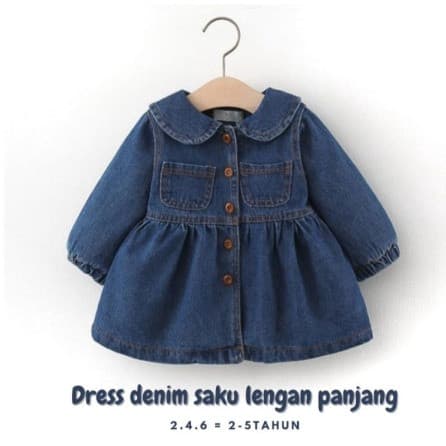 Kemeja Anak Denim Jeans Perempuan Lengan Panjang 2 - 5 Tahun