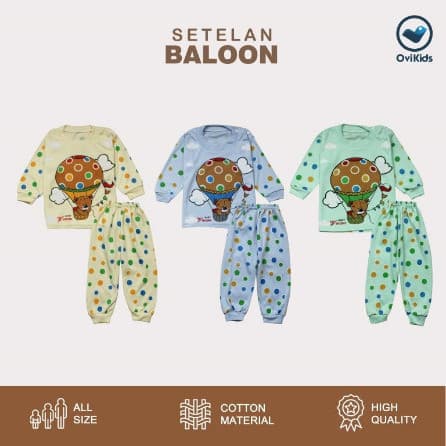 OVIKIDS - Setelan Baju Anak Motif Balon (0 - 8 Bulan)