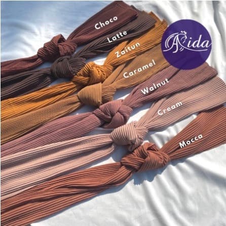 Pashmina Full Plisket Lidi Kecil Tanpa Garis Tengah