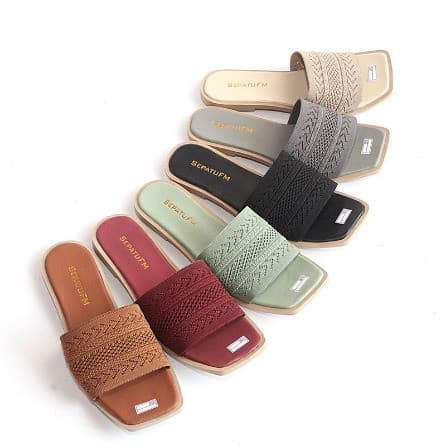 Sandal Flat Wanita Selop Karet Teplek Kekinian
