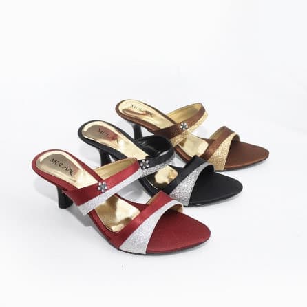 Sandal Heels Wanita 2 Tali Lancip 7CM