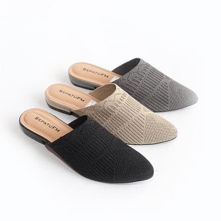 Sandal Mules Wanita Flat Selop Heels Karet