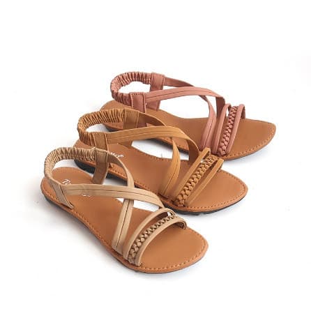 Sandal Tali Wanita Flat Teplek Kepang