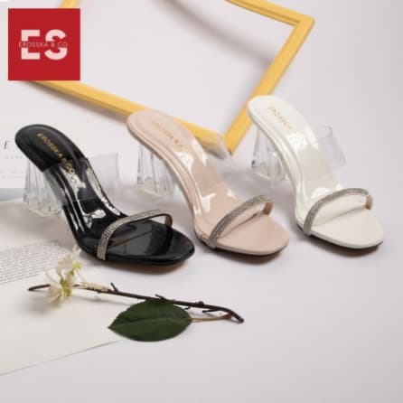 Sandal Wanita High Heels Kaca Mutiara - Hitam 37