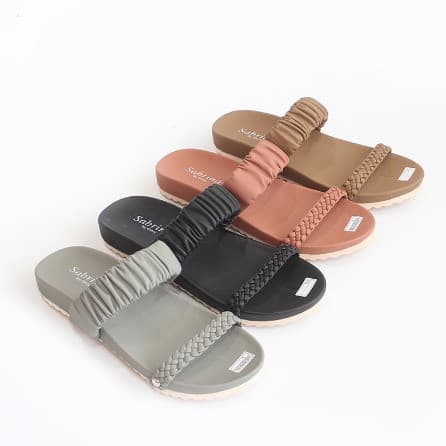 Sandal Wanita Selop Kulit Kepang Karet