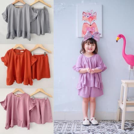 Setelan Anak Rayon Polos Pendek 1 - 5 Tahun