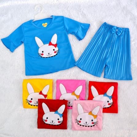 Setelan Baju dan Celana Kulot Plisket 5 - 15 Bulan