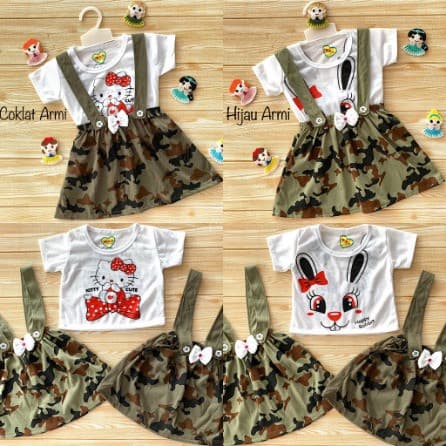 Setelan Baju Kaos & Overal Kodok Rok 0 - 6 Bulan