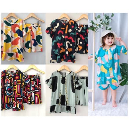 Setelan Pendek Anak Rayon Motif 1 - 5 Tahun