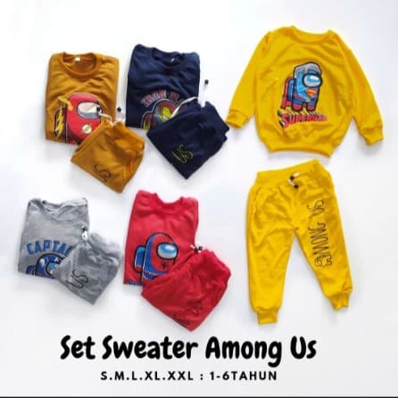 Setelan Sweater Jogger Anak Unisex Among Us 1 - 7 Tahun
