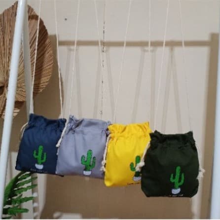 Sling Bag Kanvas Serut Mini Drill Sablon Kaktus