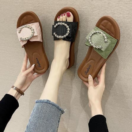 TG1486 Sandal Slip Flat wanita Motif Bintang Import