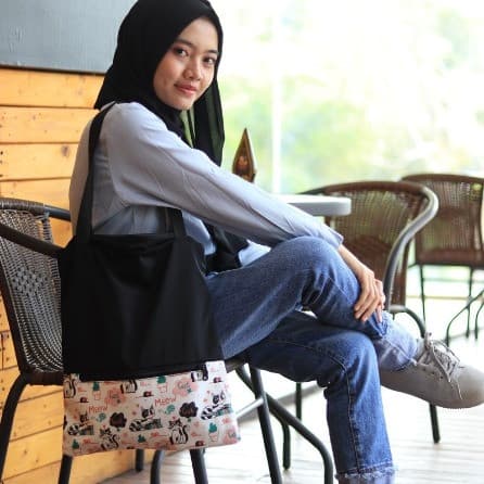 Tote Bag Resleting Kanvas Meow Cat