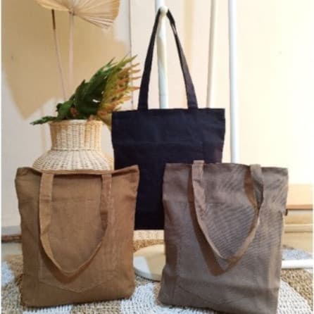 Totebag Kanvas Casual Saku Polos