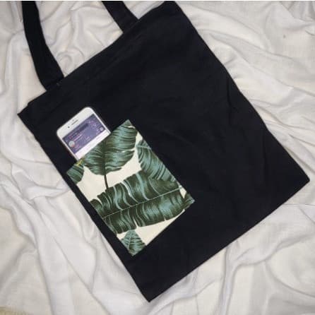 Totebag Kanvas Motif Hitam Polos