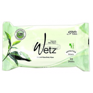 WETZ NATURAL WET WIPES 10'S GREEN TEA PCK 