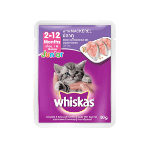 WHISKAS JUNIOR CAT FOOD MACKEREL PCK 85/80g