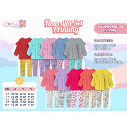Flowruffle Set Printing - Baju Lengan Panjang Setelan Anak Perempuan