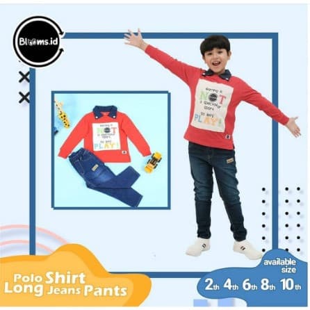 Poloshirt Longpants Jeans - Baju Poloshirt Setelan Celana Jeans Panjang Anak Laki-Laki