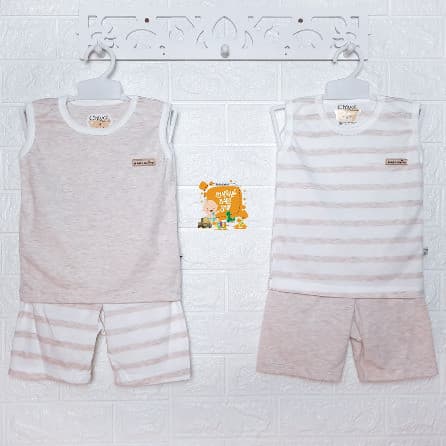 CHIYO 2pcs Setelan Oblong Singlet / Tank Top & Celana Pendek Mix & Match Size S M L (4 - 36 Bulan)