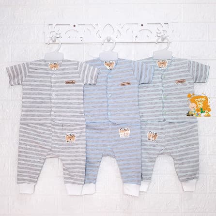 CHIYO Setelan Baju Pendek Kancing Depan & Celana Panjang Buka Kaki Size New Born (0-3 bulan) Ver. 2