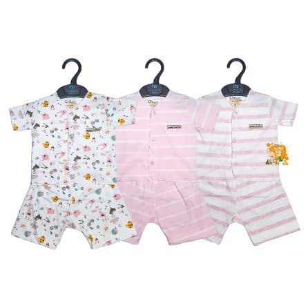 CHIYO Setelan Baju Pendek Kancing Depan & Celana Pendek - New Born (0 - 3 Bulan)