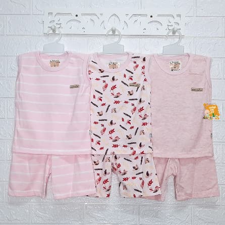 CHIYO Setelan Oblong Singlet / Tank Top & Celana Pendek size S M L (4-36 bulan) - Pink Series
