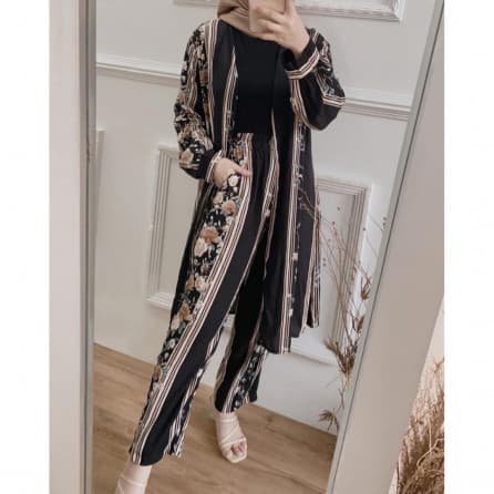 Fello One Set / One Set Rayon / One Set Pajamas / Setelan Wanita, Livina Black One Set