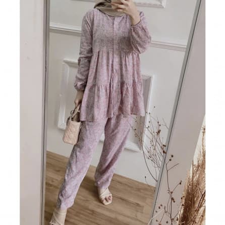 Fello One Set / One Set Rayon / One Set Pajamas / Setelan Wanita, Tenia Peach One Set