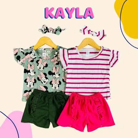 Kayla Set - Setelan Baju Bayi Pendek FREE HeadBand 3 - 15 Bulan Versi 1 A