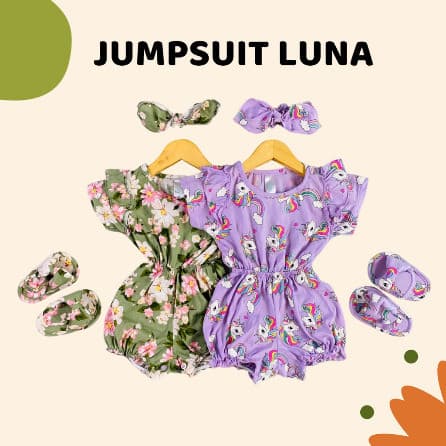Luna Jumpsuit - Jumpsuit Pendek Bayi + HeadBand Dan Sendal 3 In 1 Set 3 - 18 Bulan Versi 1 A