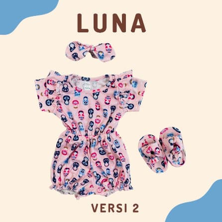 Luna Jumpsuit - Jumpsuit Pendek Bayi + HeadBand Dan Sendal 3 In 1 Set 3 - 18 Bulan Versi 2